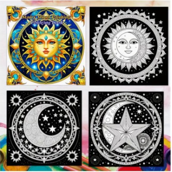 Adult & Teen Coloring Book with moon and sun theme, for relaxation - Picture 5 of 5